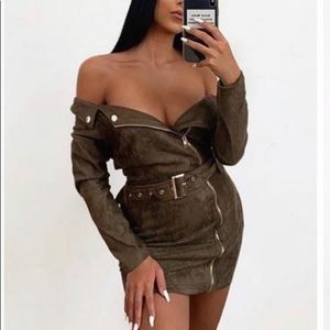 Olive green suede dress